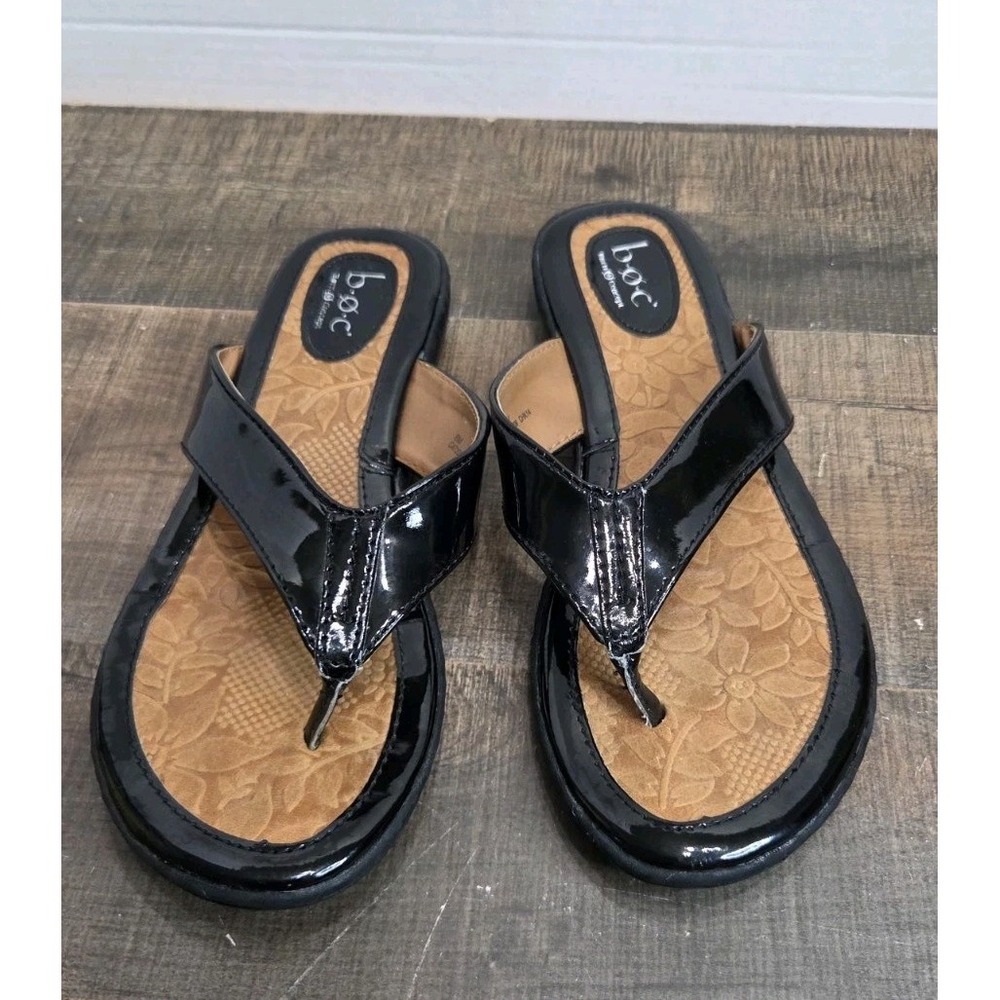 BOC Born Sandals Flip Flops Black Pantent Womens Size 8